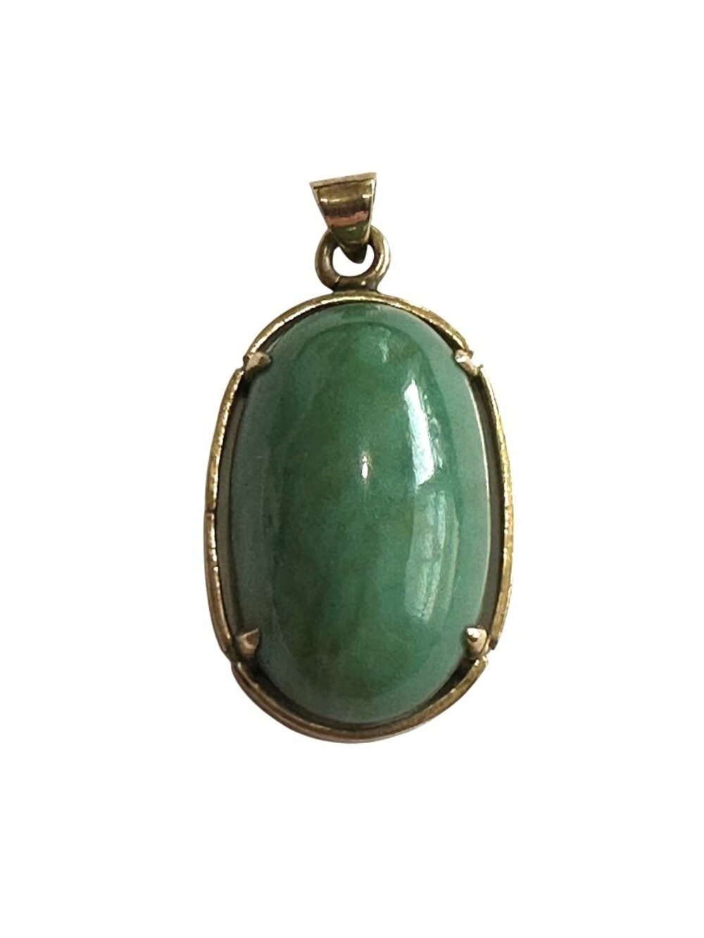 14K Gold Green Jade Oval Pendant Vintage